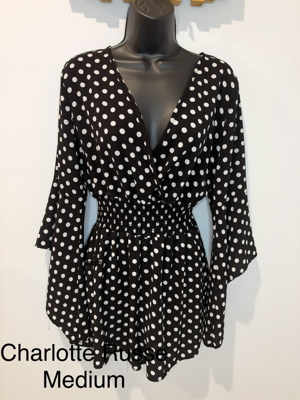 Charlotte Russe Black and White Polka Dot Long Sleeve Wrap Dress